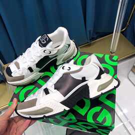 广州货原标原盒站新款牛皮拼接帆布系带透气厚底休闲板鞋老爹鞋