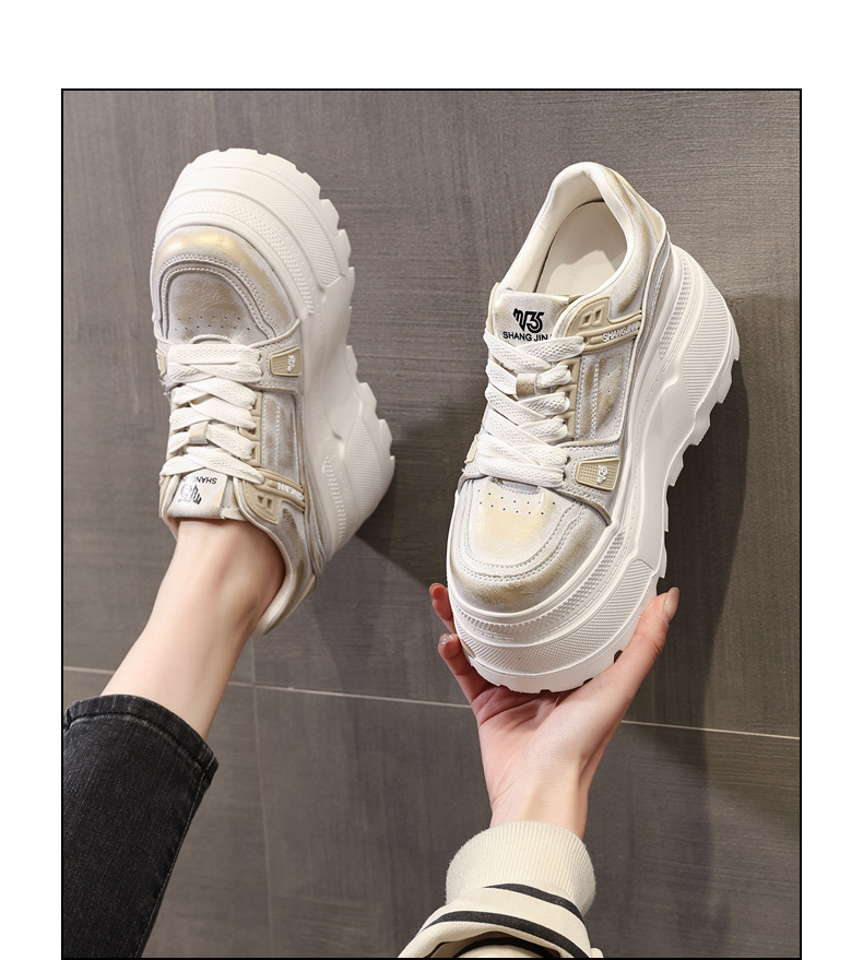 Giày sneaker nữ đế dày độn cao bên trong, phong cách thời trang dáng nhỏ — Màu vàng sâm panh chi tiết 14