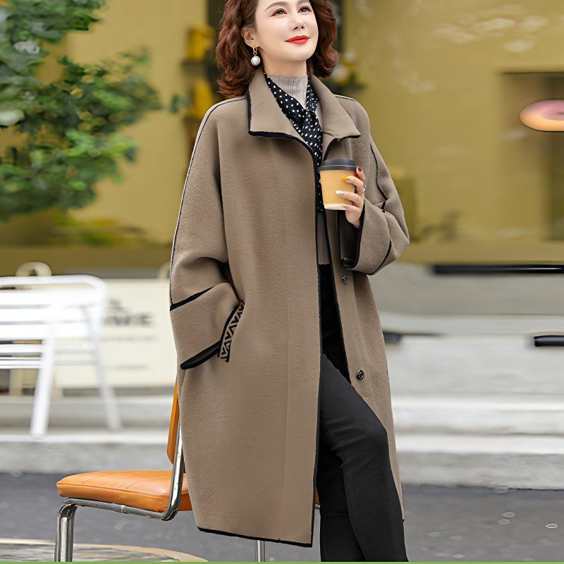 妈妈秋冬外套中长款洋气呢大衣加肥双面加大新款中老年大衣风衣女