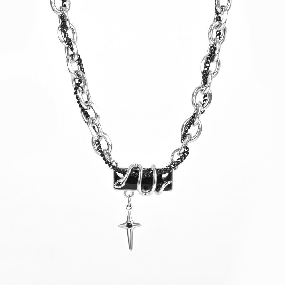 Collier spirituel en acier titane Starlight pour homme, tendance, cool, haut de gamme, style hip-hop, année du serpent_voghion.com