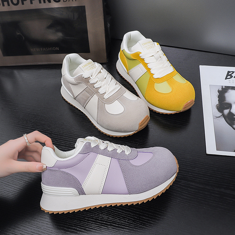 A9885 Round Toe Thick-Soled Shoes for Women 2025 Spring New Retro Korean Style Versatile Chic Style Casual Sports Shoes
