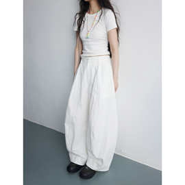 2388# 春夏需要的白裤子 盐缩皱感尼龙棉 挺括有型立体廓形杨桃裤