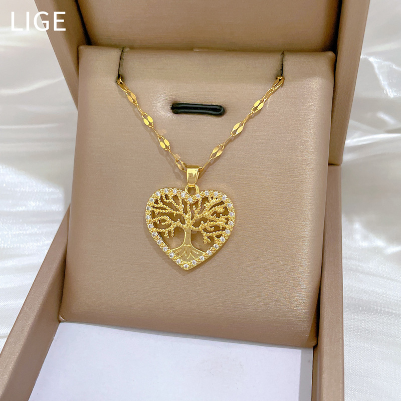 Gorgeous Tree Of Life Full Diamond Necklace Titanium Steel Chain_voghion.com