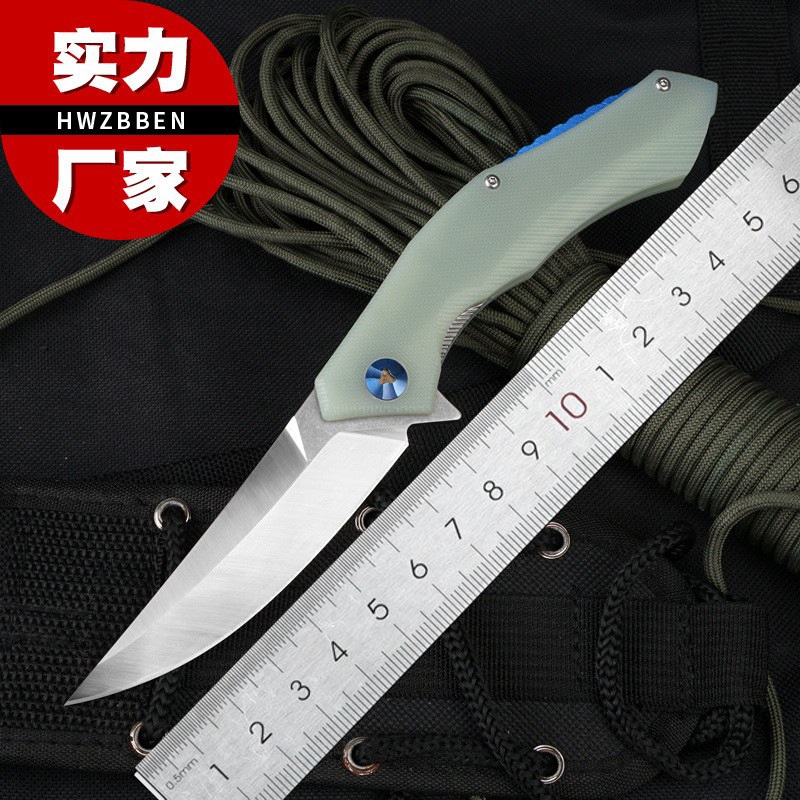 现货代发折叠小刀蓝月弯D2钢G10柄锋利高硬度折刀户外野营刀具edc