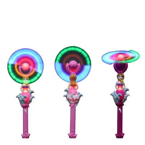 Popular online mermaid-themed electric rotating glitter windmill—wholesale children's night market glow-in-the-dark toy, fairy magic windmill sticks