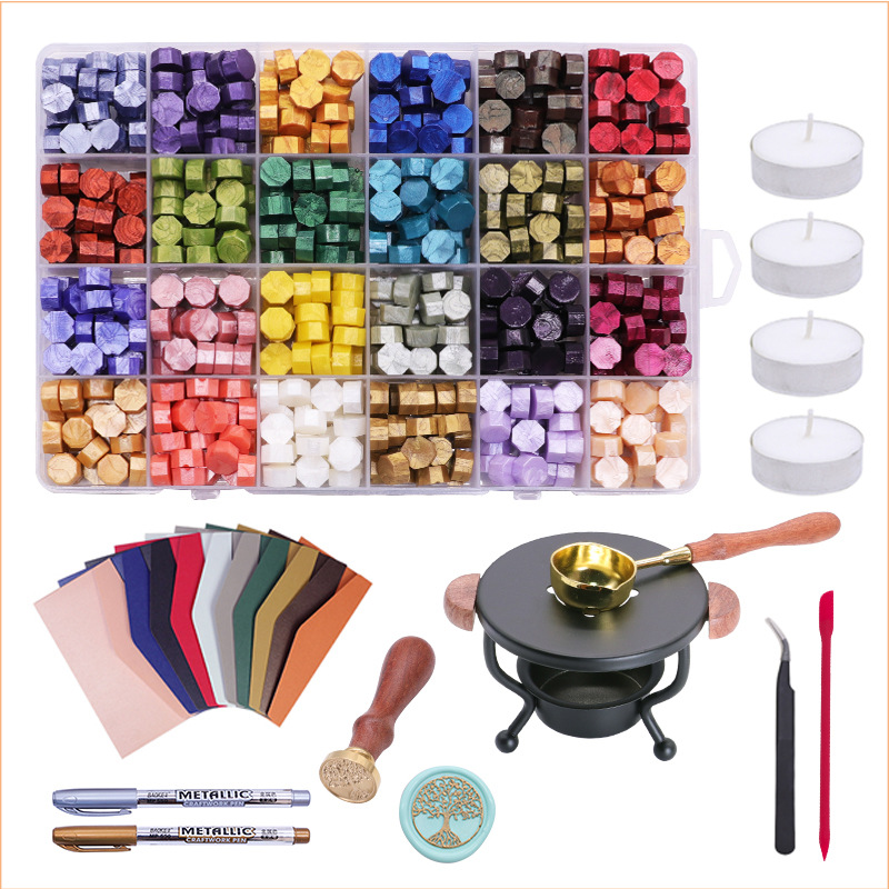 Fuego pintura cera grano traje de color mezclado 24 caja de cuadros de color ocho lados fuego pintura sellado cera fuego pintura sello cera grano fábrica al por mayor