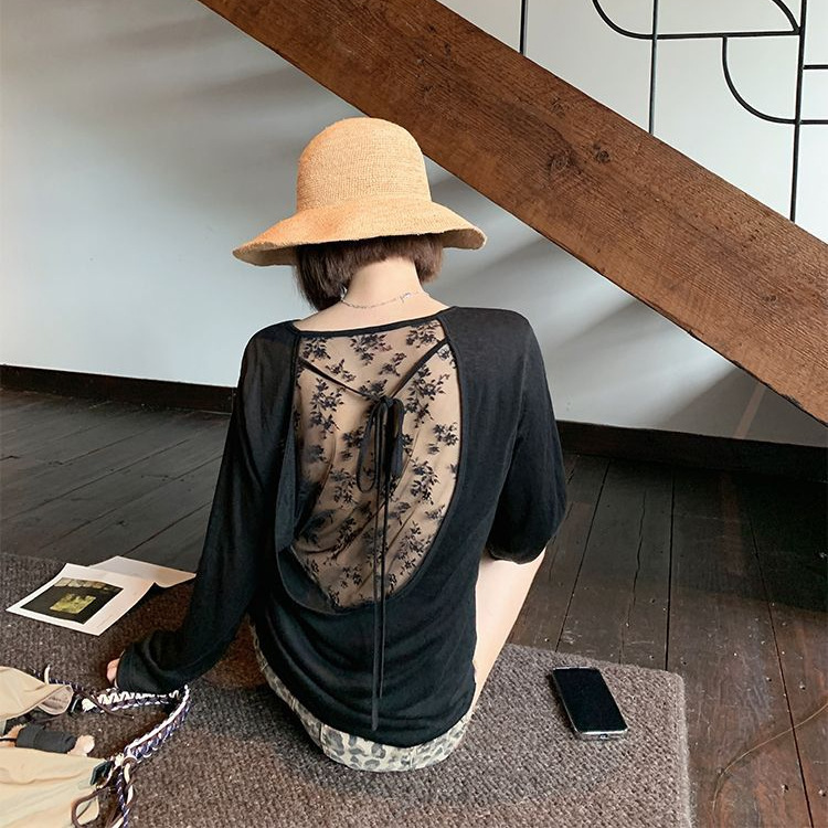 设计感辣妹镂空系带后背长袖t恤女2025夏季新款修身显瘦薄款上衣|undefined