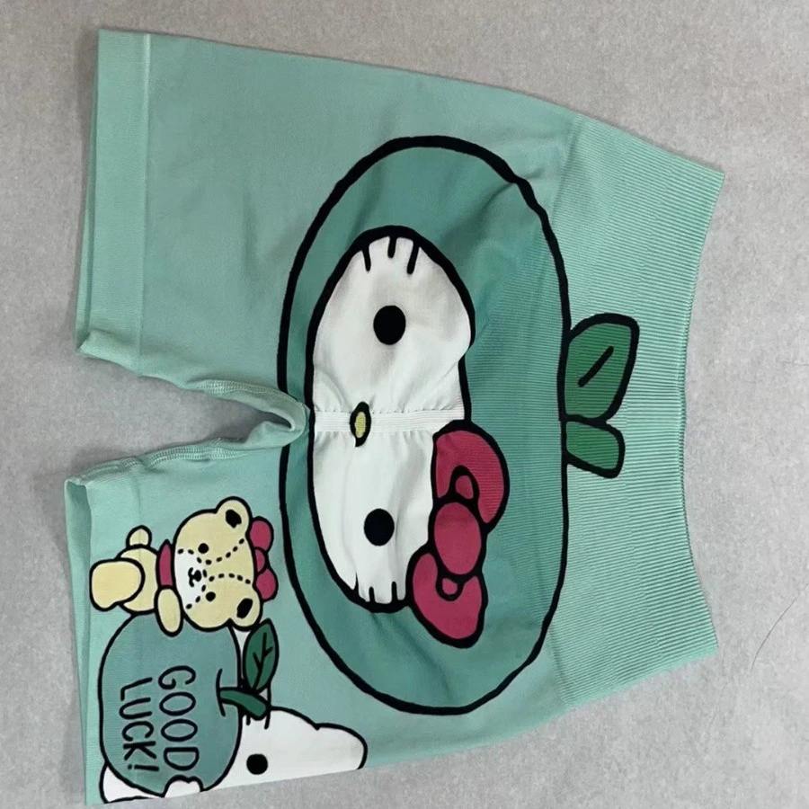 Сетка красный новый летний милый двойной принт йога фитнес-шорты с высокой талией и бедрами