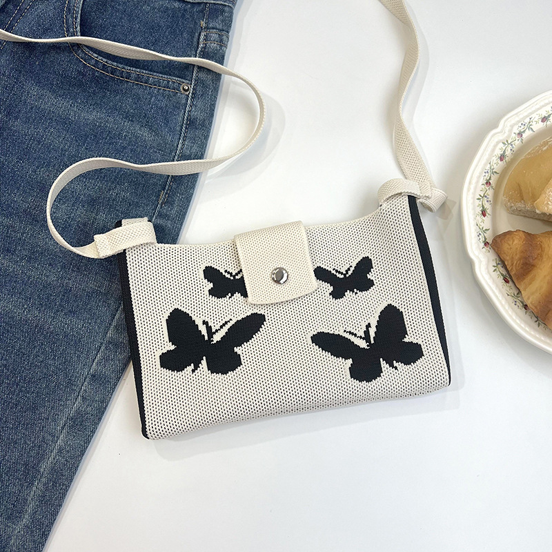 Bolsa de teléfono móvil de punto nueva moda pequeña ligera versátil mariposa multicolor en diagonal mini bolso de teléfono móvil