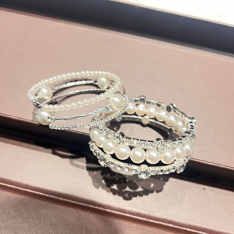 Cross-Border Hot-Selling Jewelry Pearl Full Diamond Elastic Bracelet Large Rhinestone Bracelet Wedding Jewelry Wide Opening Bracelet Cross-Border Hot-Selling Jewelry Pearl Full Diamond Elastic Bracelet Large Rhinestone Bracelet Wedding Jewelry Wide Opening Bracelet