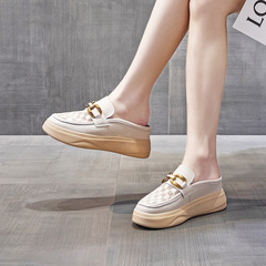 Baotou Half-Slipper Women's Outerwear 2024 New Style Backless White Shoes with Thick Sole and Hidden Heel, Available in Small Sizes 31, 32, 33