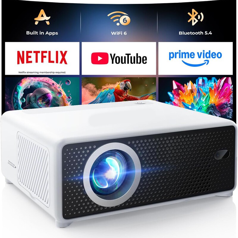 Mini Projector, with WiFi and Bluetooth - Built-in Applications, 1080P HD Home Theater
