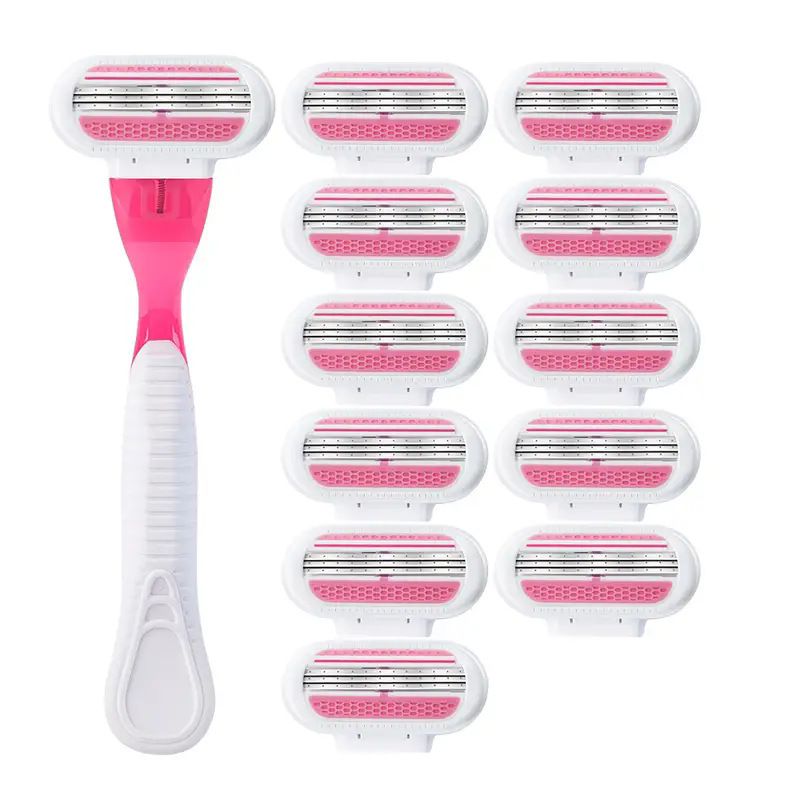 [Hypoallergenic Safety] Ladies Classic Manual Hair Removal Razor Kit Reusable 3 Layer Stainless Steel