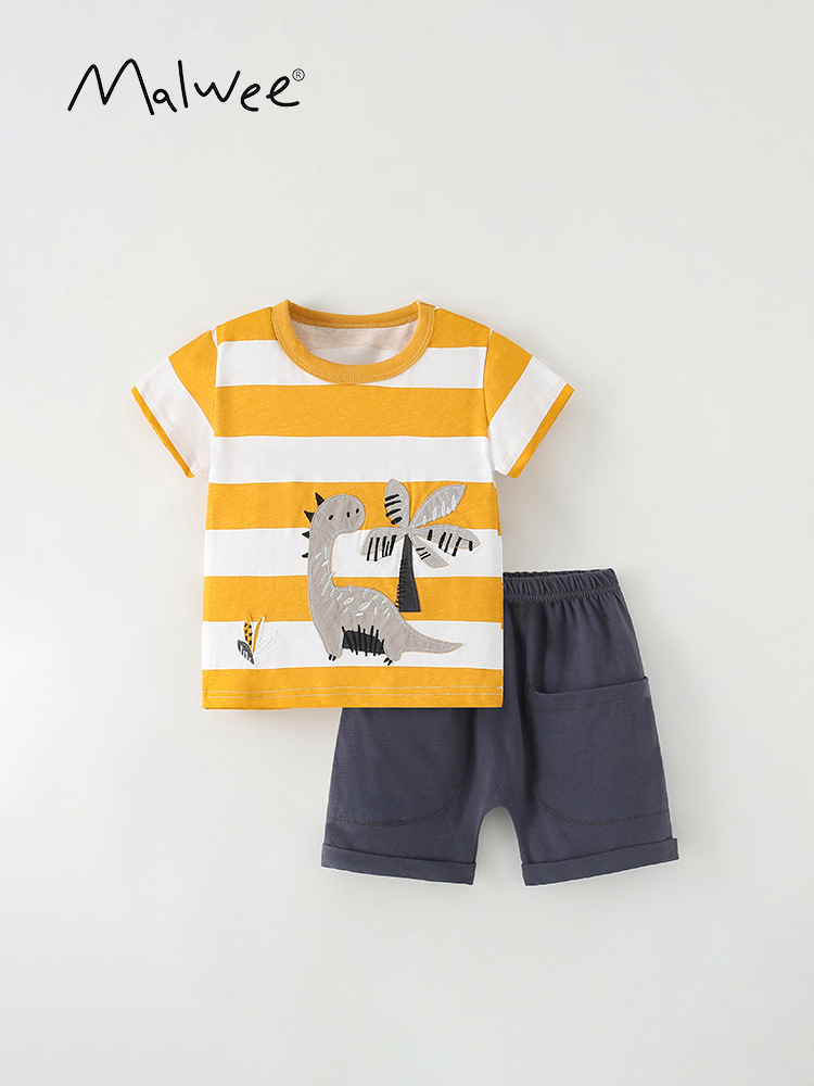 Malwee traje de dos piezas para niños verano nuevo estilo europeo y americano casual cuello redondo manga corta pantalones de cintura elástica traje
