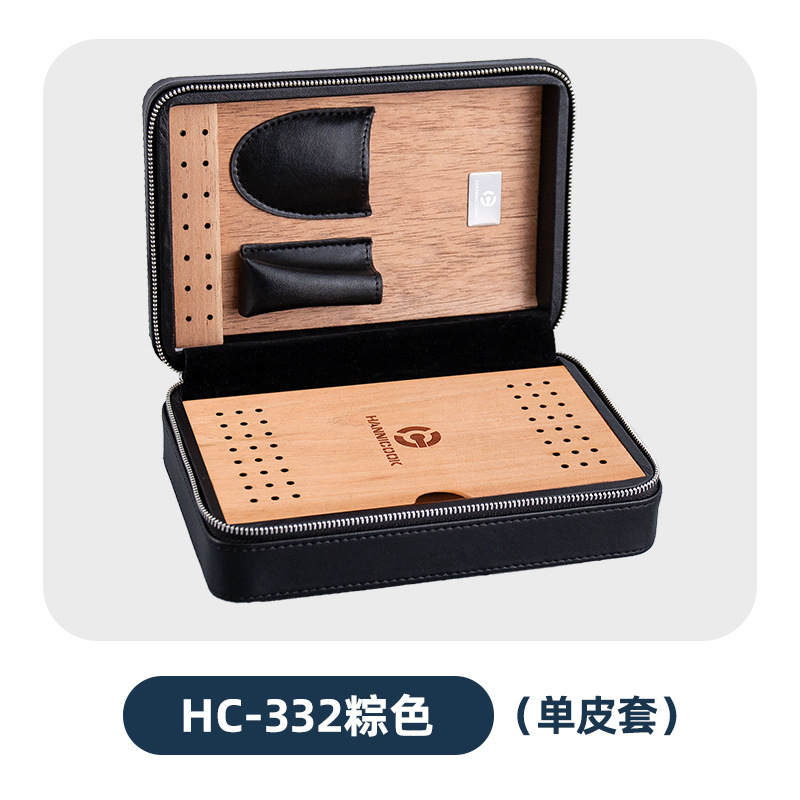Hannikokシガー皮カバーシダーウッド内張り4本入り旅行服保湿シガー携帯ケース保湿バッグ|undefined