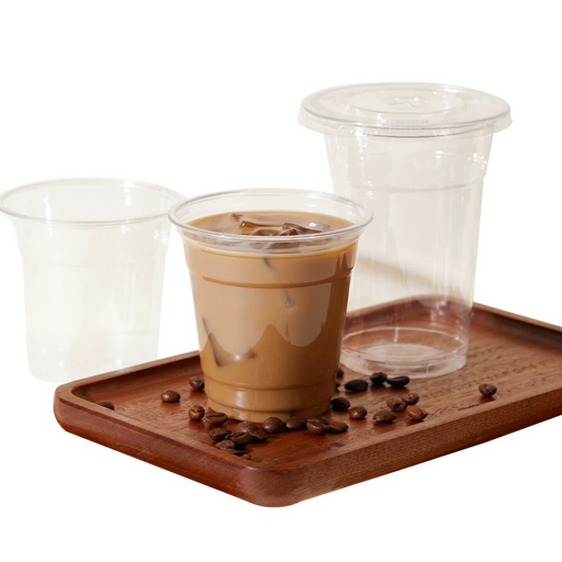 Coffee cup 98 caliber PET high permeability cold drink cup milk tea cup with lid lemon tea plastic cup Dudu cup disposable