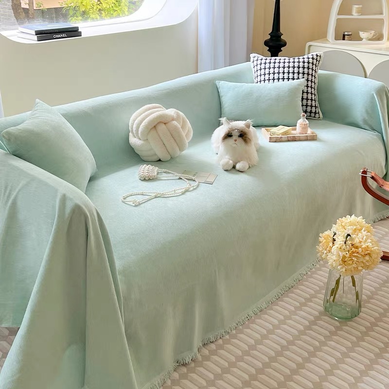 Solid Color Ins Cream Chenille Sofa Towel All-Inclusive One-Piece Cover Cloth Sofa Cover Cushion Universal for All Seasons