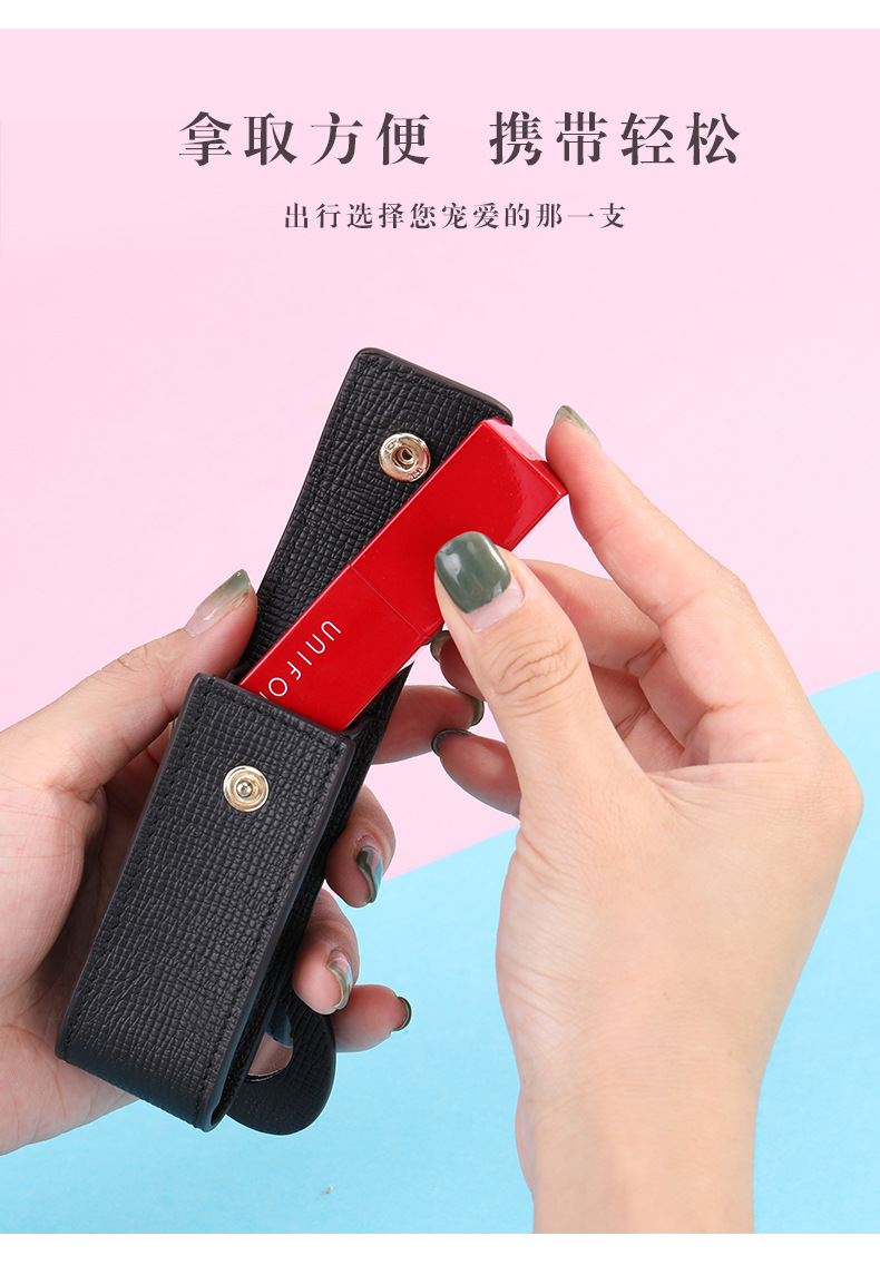 Ví cầm tay nữ phong bì da bò thật kèm gương và móc khóa — Màu đen, Màu hồng chi tiết 19
