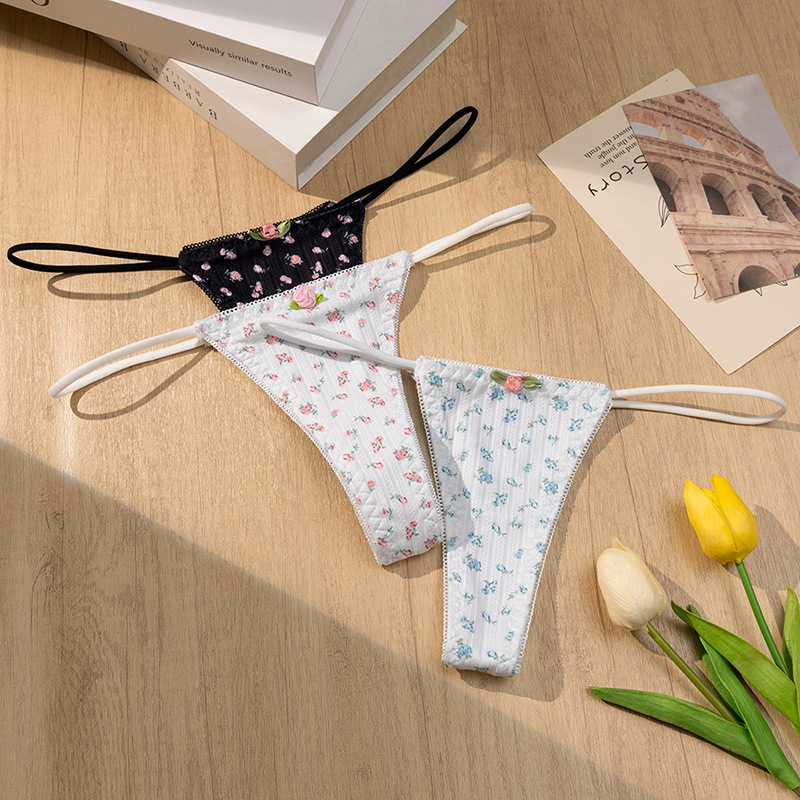 Floral Pastoral Style Women's Bikini Breathable Thong Panties for Women, Sports Casual Thong, Exclusively for Export