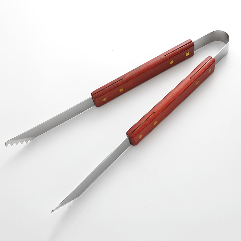 Herramientas de barbacoa de acero inoxidable traje mango de madera tenedor pala clip barbacoa conjunto de tres piezas al aire libre falda bolsa barbacoa combinación