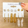 Earrings from pearl, retro metal set, Aliexpress, European style, wholesale