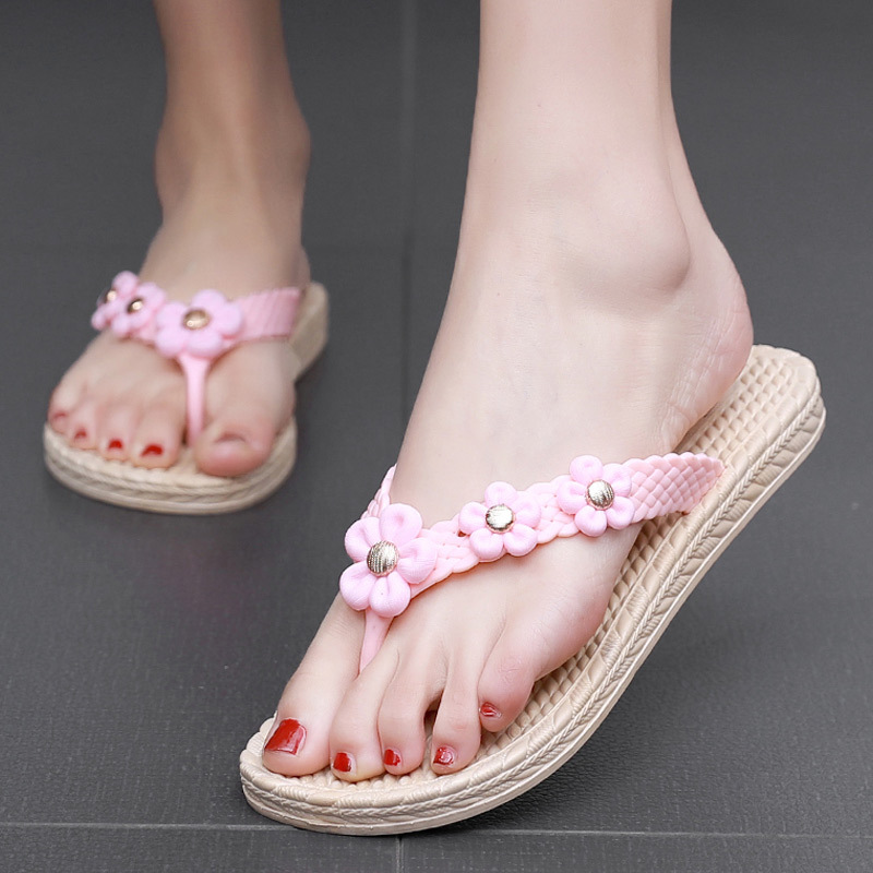 Chanclas de las mujeres de moda al aire libre verano nuevo estudiante flor flip-flops zapatos de goma de plástico sandalias de playa