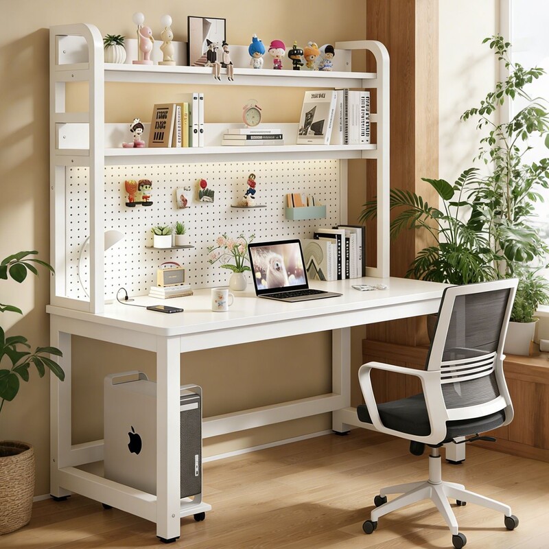 Student-Specific Desk with Integrated Computer Desk, Home Bedroom Study Desk, High Aesthetic Value Pegboard Bookshelf Student-Specific Desk with Integrated Computer Desk, Home Bedroom Study Desk, High Aesthetic Value Pegboard Bookshelf