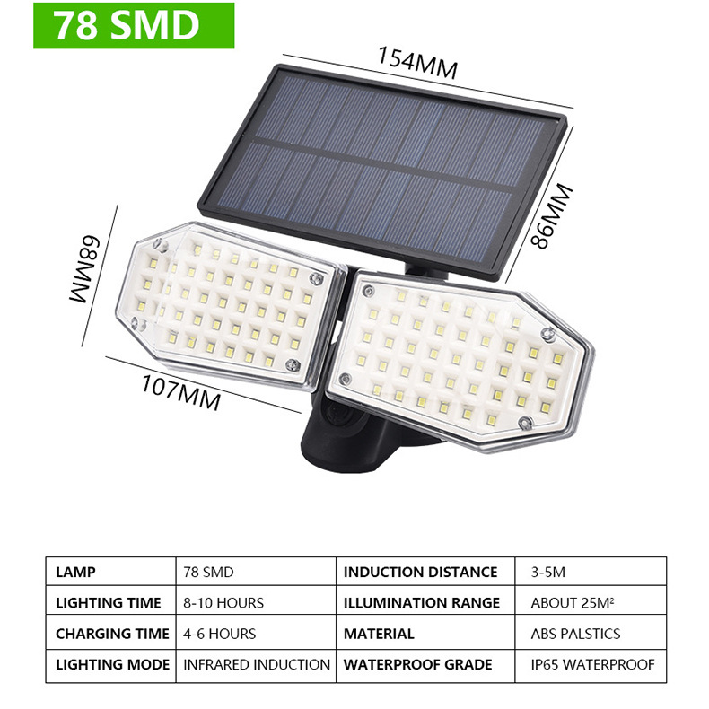 Transfronterizo nueva lámpara de inducción solar lámpara de pared de iluminación de carretera al aire libre lámpara de pared giratoria de tres cabezas lámpara de calle Patio