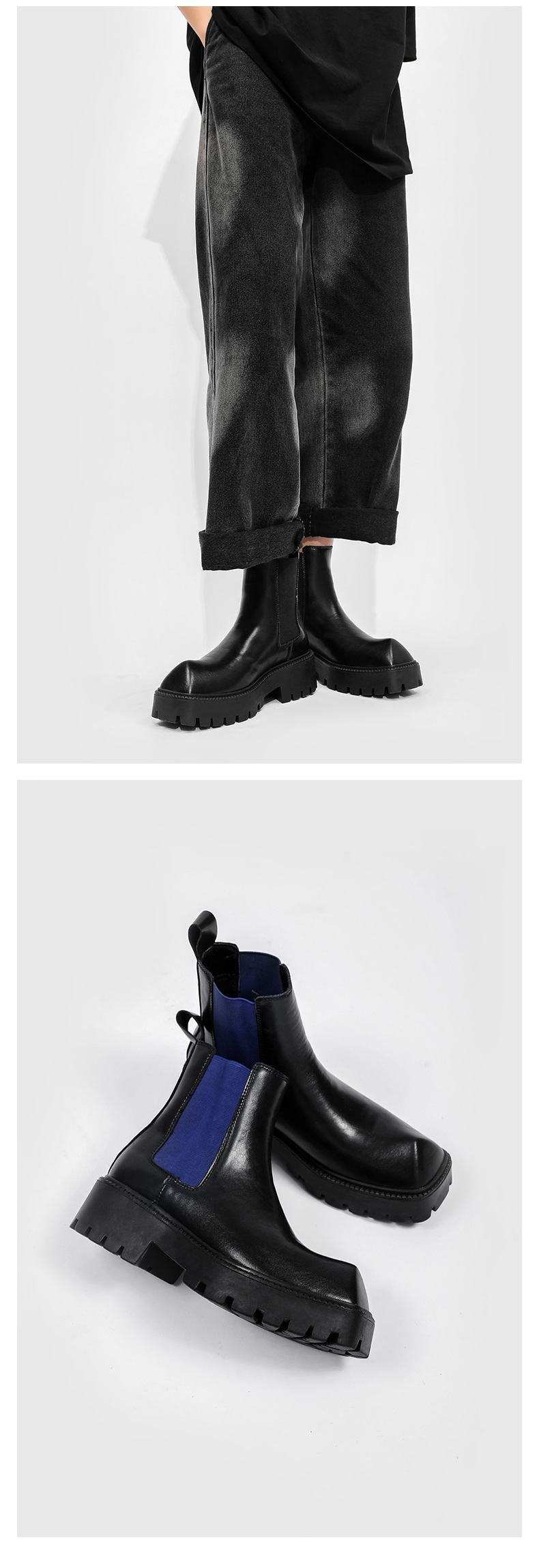 Herren Plateau Stiefel Mit Eckiger Kappe Im Minimalist Design_voghion.com