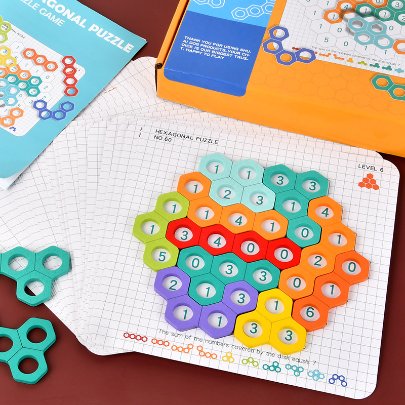 Tetris juguetes de madera hexagonal digital juego rompecabezas niños bebé educación temprana aprendizaje