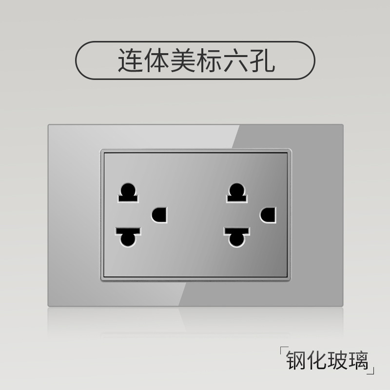 Enchufe de pared con interruptor de vidrio templado gris tipo C estándar americano de 110 V de Taiwán, panel de enchufe de pared con carga rápida de 20 W y atenuación