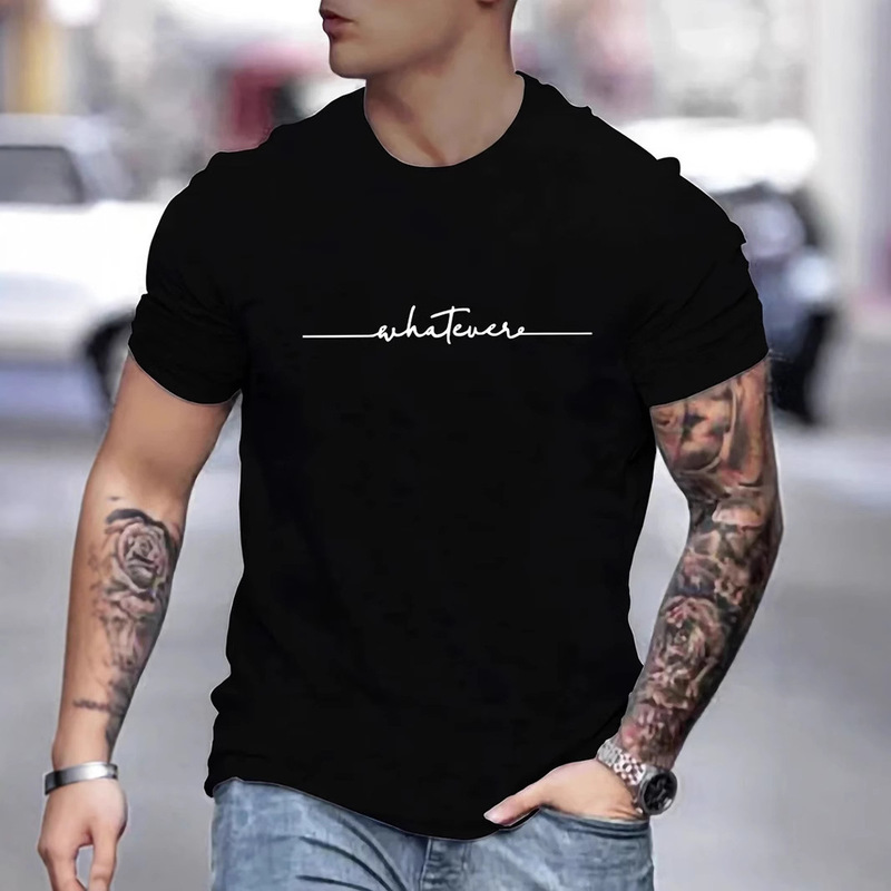 Foreign Trade Cross-border European and American European Code plus size Men's Any Interesting Printed Casual Text Letter Cotton Crewneck T-Shirt