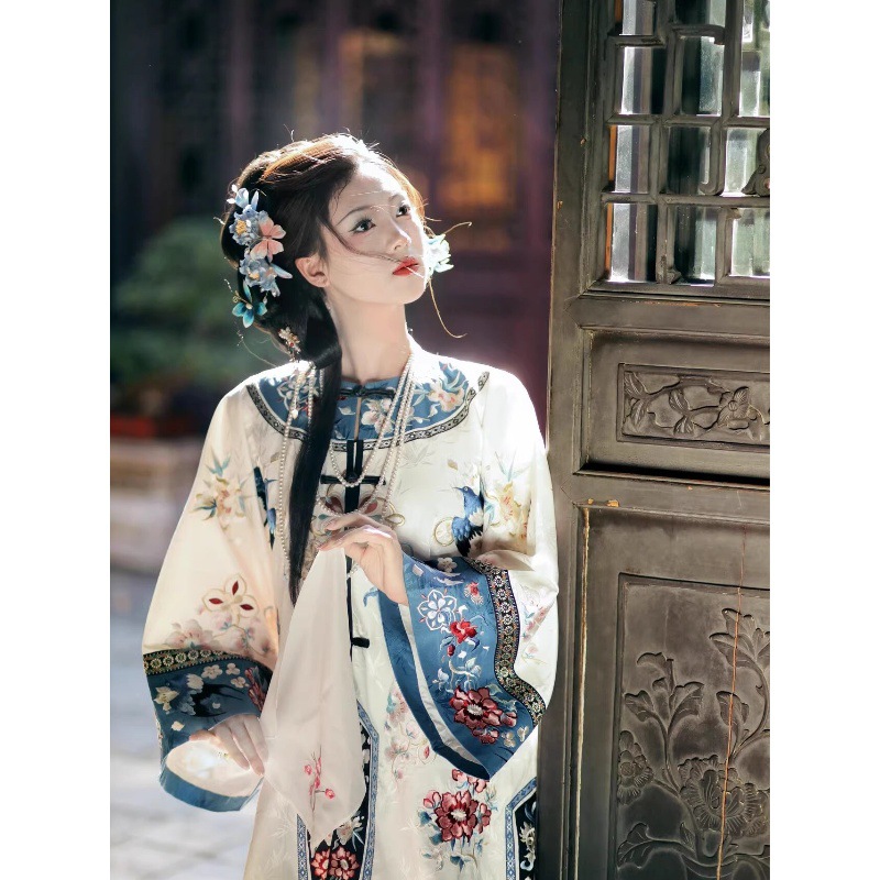 2024 Qing Dynasty Hanfu Cheongsam for Women, New Chinese Retro Style Printed Top, Court Style Qing Dynasty Horse-face Skirt