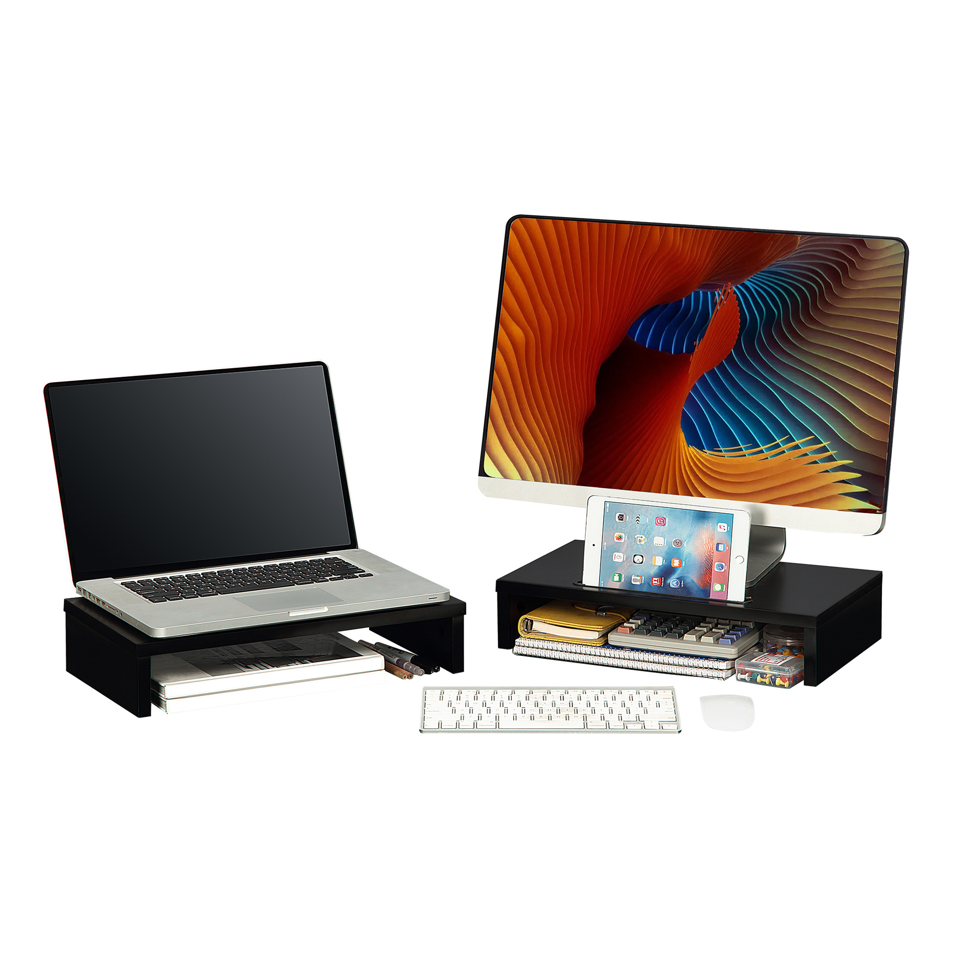 Pantalla de computadora elevada de una sola capa base de soporte de sub-escritorio teclado de escritorio organizar estante de almacenamiento estante de libros image 1