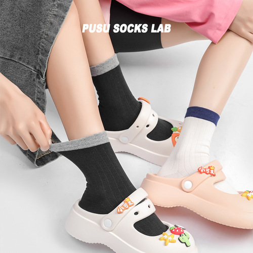 Japanese-style spring and summer color-blocked vertical strip crew socks, cotton, breathable, thin, drawstring, for women to match loafers and single shoes