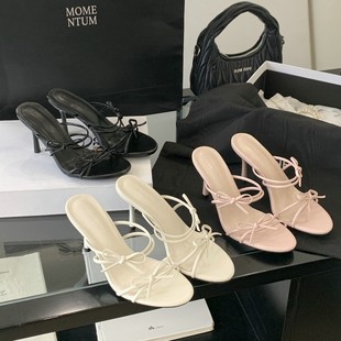 1399-3~2025 New Summer Style Bow Open-Toe French Style High-Heeled Sandals for Women to Wear Outside