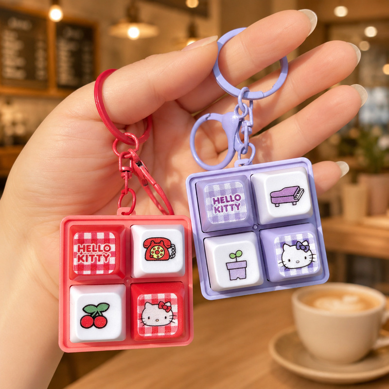 Fun Sound-Making Stress-Relief Fingertip Button Kt Cat Keychain Creative Portable Four-Grid Backpack Pendant Claw Machine Gift Fun Sound-Making Stress-Relief Fingertip Button Kt Cat Keychain Creative Portable Four-Grid Backpack Pendant Claw Machine Gift