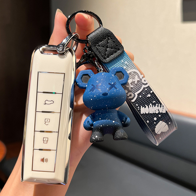 Wei Pai WEY-스마트 4 키 [싱글 쉘 화이트] + 블루 폭력 곰 펜던트