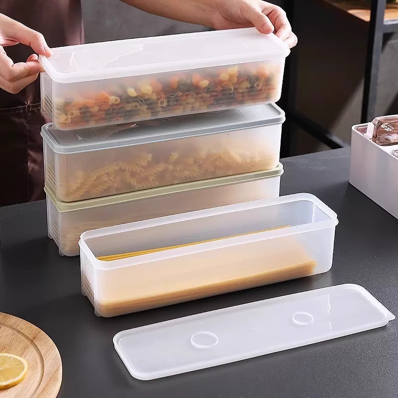 麺収納ケース長方形プラスチック冷蔵庫食品保存ケース蓋付きキッチン雑穀食品そうめん密封ケース|undefined