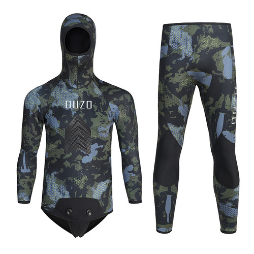 7MM fishing suit CR light leather diving suit OUZO split camouflage cold protection and warmth thickened free diving fishing suit