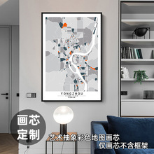 湖北永州現代藝術抽象彩色城市地圖裝飾畫超大畫芯掛畫油畫布畫心