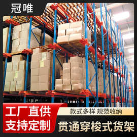 源头工厂设计重型仓储贯通式货架多层电商物流加厚托盘横梁式货架
