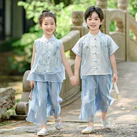Одежда для детского сада Летняя девушка Hanfu Китайский стиль Tangshi Мальчик Новый китайский костюм
