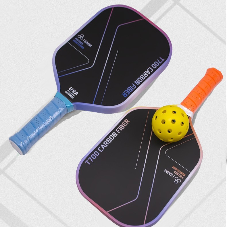 Carbon fiber pickleball racket full set with textured matte finish, suitable for both children and adults