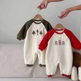 2025新款秋冬季双层保暖婴儿加绒连体衣服加厚宝宝夹棉无骨爬爬服