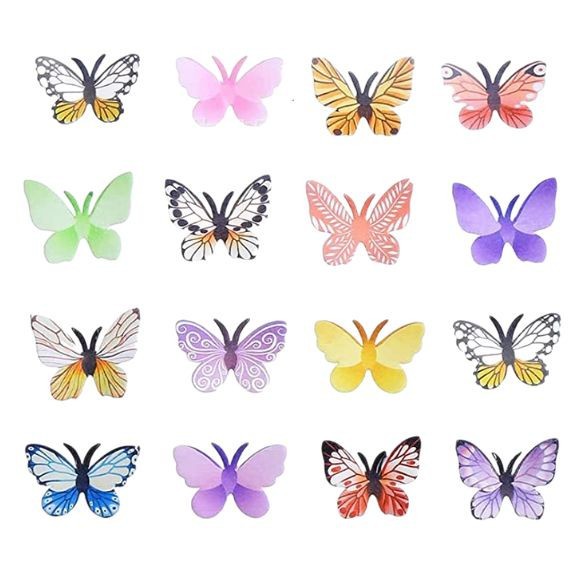 Exclusivo transfronterizo, mariposa, pastel de papel glutinoso, pegatinas decorativas, pastel de taza de papel, papel de arroz glutinoso, tarjeta de mariposa, tarjeta de inserción