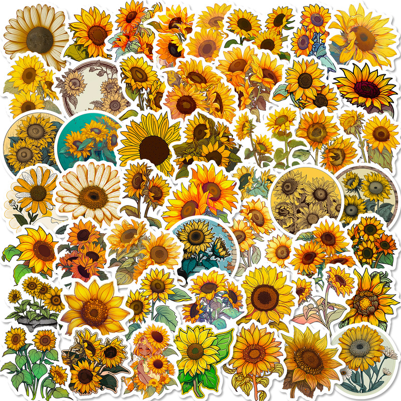 50 sheets sunflower sunflower stickers children's stationery box decoration pastoral style creative beautification sunflower stickers