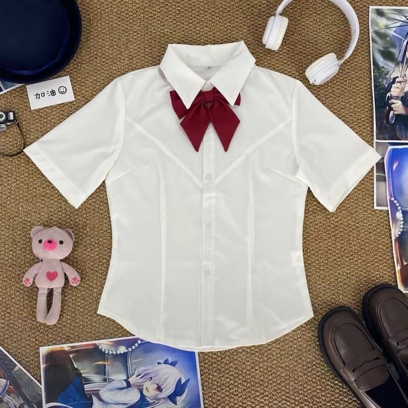 원래 JK 흰색 허리 셔츠 가슴 라인 일본 주름 치마 유니폼 세트 슬림 핏 슬리밍 학교 느낌