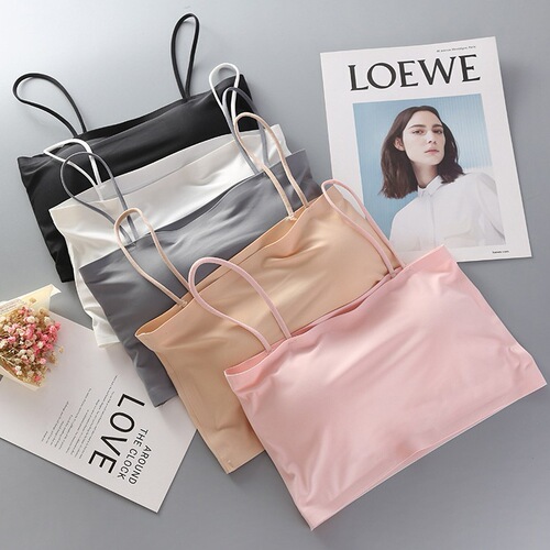 Spring and summer ice silk seamless one-piece underwear with integrated breast pads for girls and students to wrap their breasts with a camisole and tube top