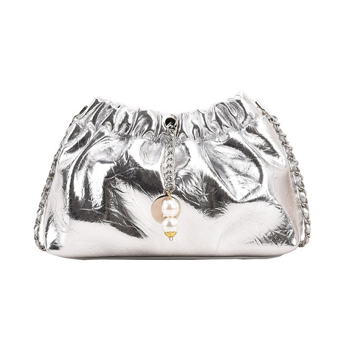 Women's Handbag with Pleated Cloud Design, Summer Chain Crossbody Bag, Elegant and Versatile Single Shoulder or Tote Bag, Ins Style Bucket Bag